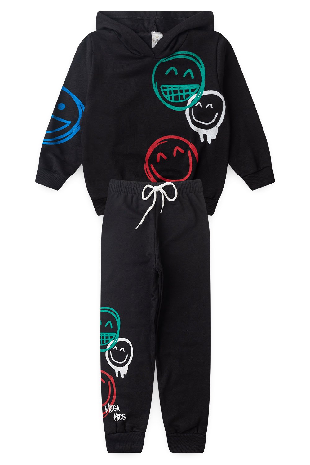 Conjunto Moletom Peluciado Infantil Masculino Emogis - Preto