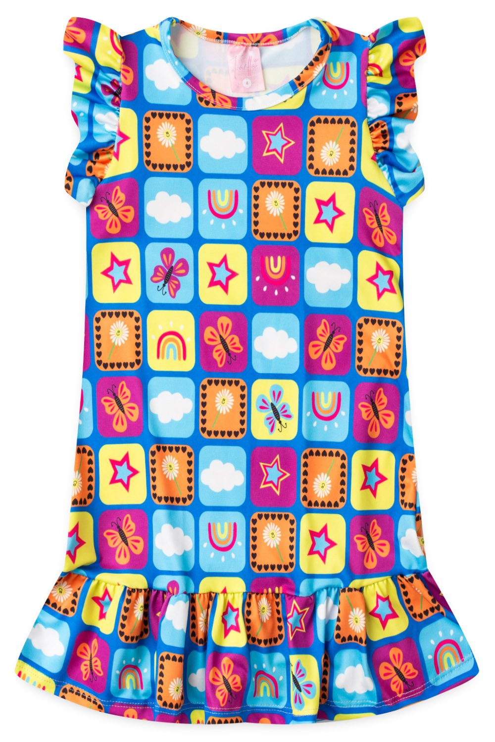 Vestido Infantil Verão Feminino Arco-íris - Azul