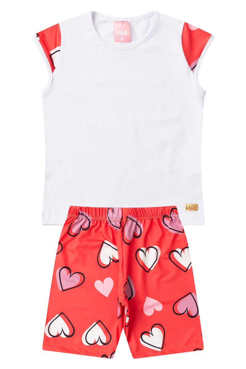 Conjunto Infantil Menina Corações Verão Branco