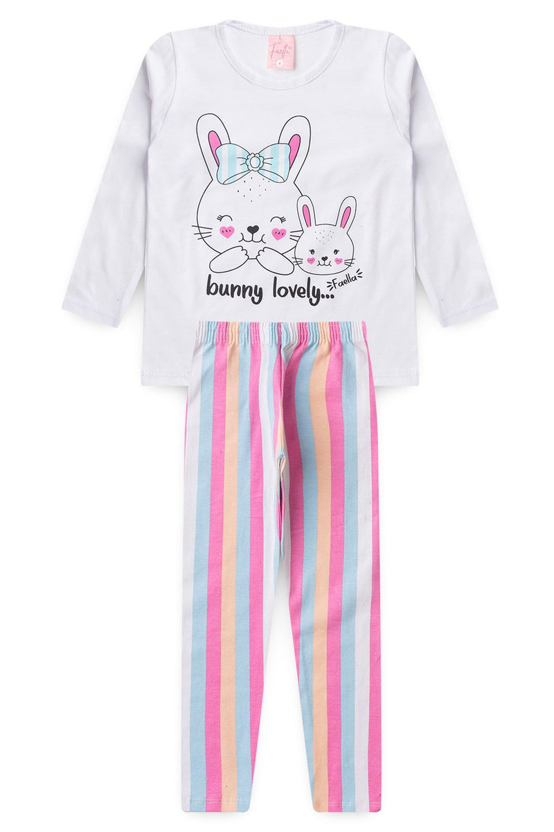 Conjunto Infantil Meia Estação Feminino Bunny Faella - Branco