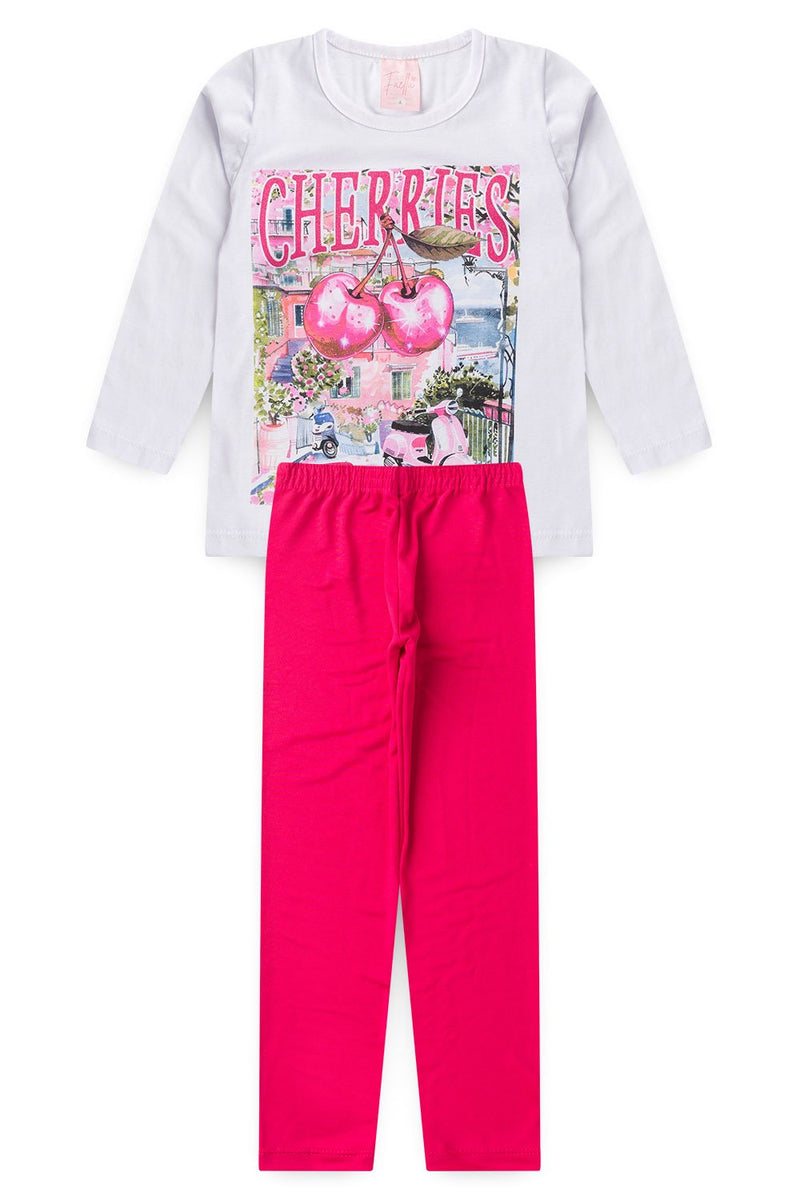 Conjunto Infantil Meia Estação Feminino Cerejas - Branco