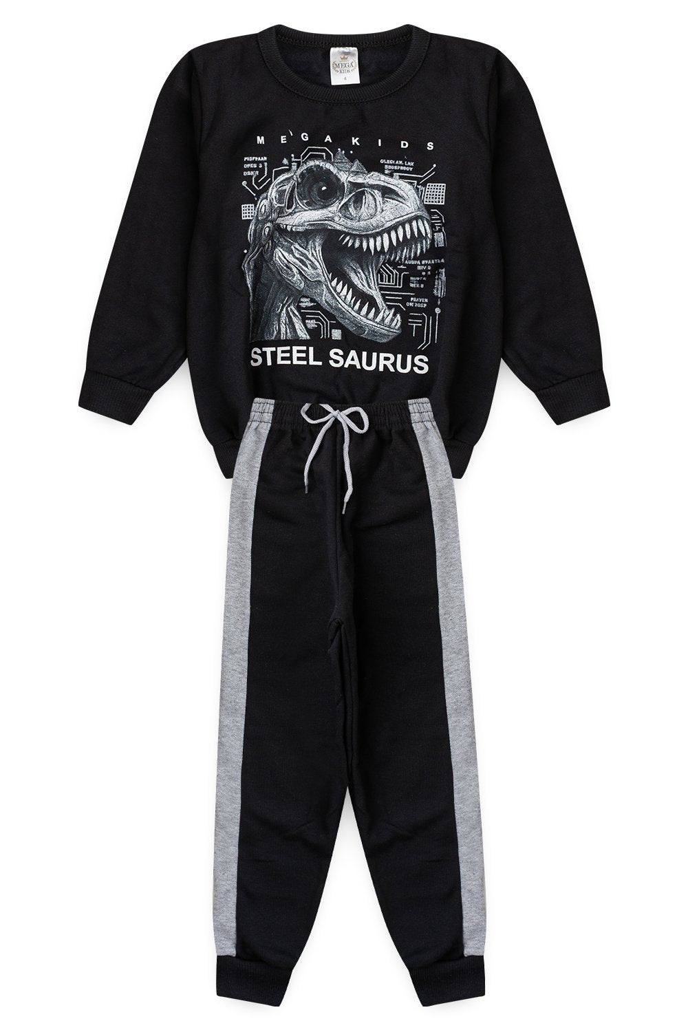 Conjunto Moletom Peluciado Infantil Masculino Steel Saurus - Preto