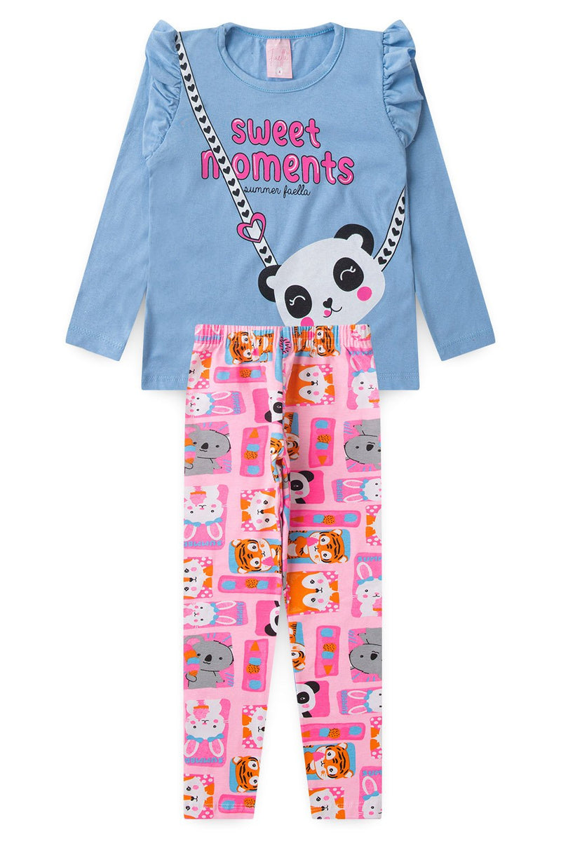 Conjunto Infantil Meia Estação Feminino Pandinha - Azul