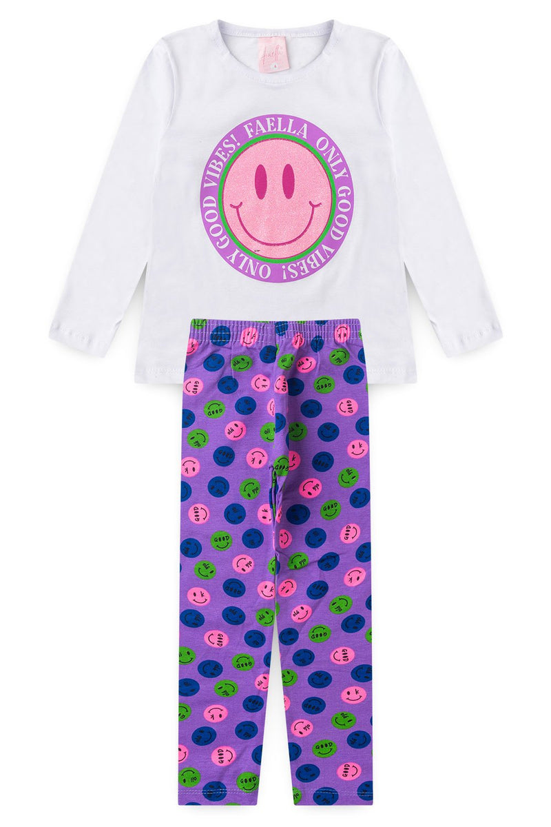 Conjunto Infantil Meia Estação Feminino Emogi Good Vibes - Branco