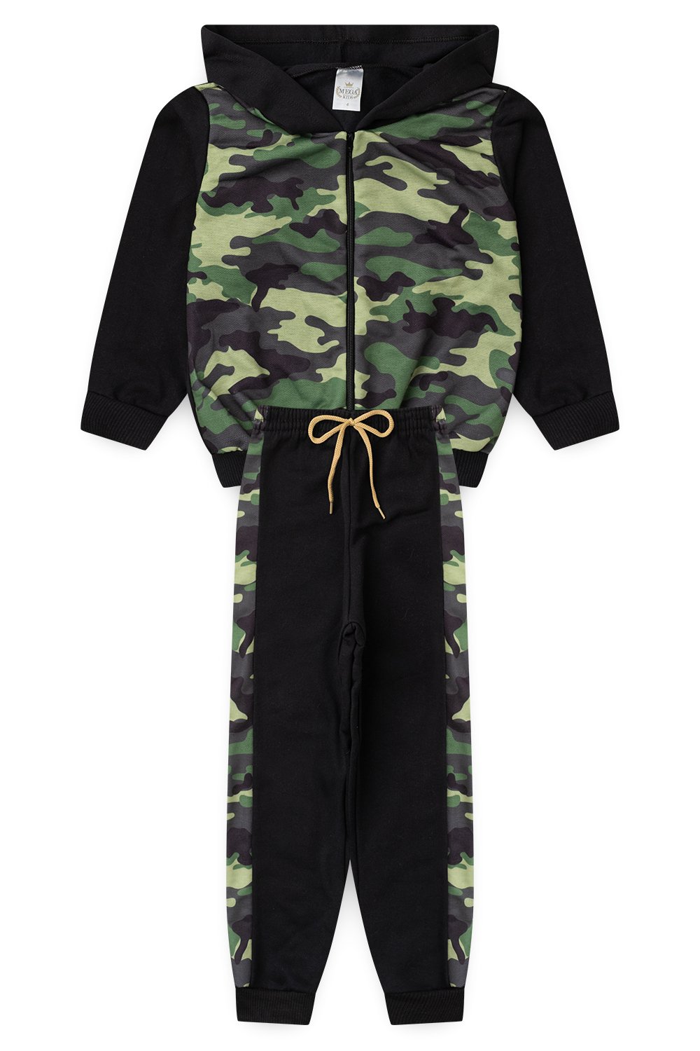Conjunto Moletom Peluciado Infantil Masculino Camuflado - Preto