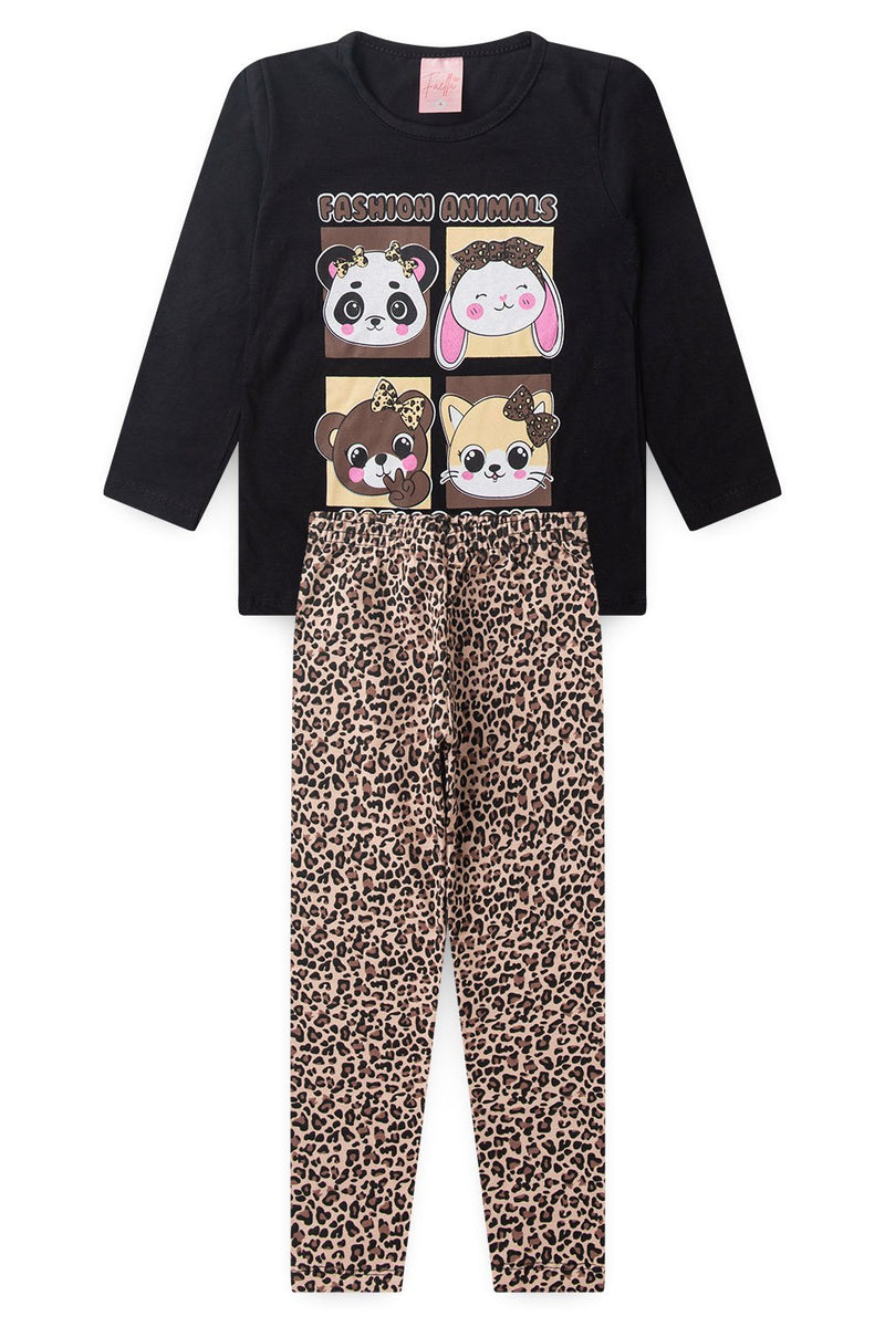 Conjunto Infantil Meia Estação Feminino Animais- Preto
