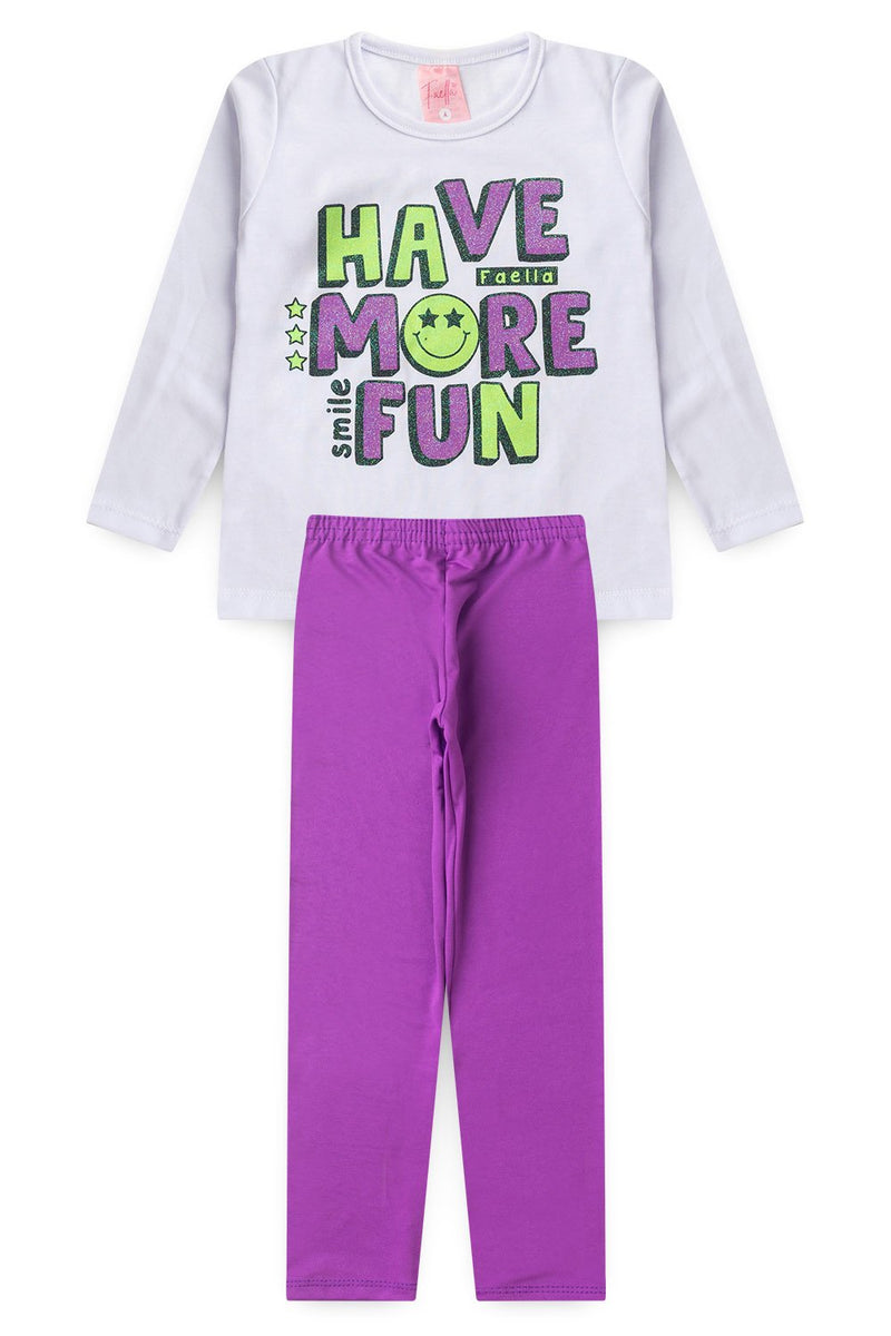 Conjunto Infantil Meia Estação Feminino Have More Fun - Branco