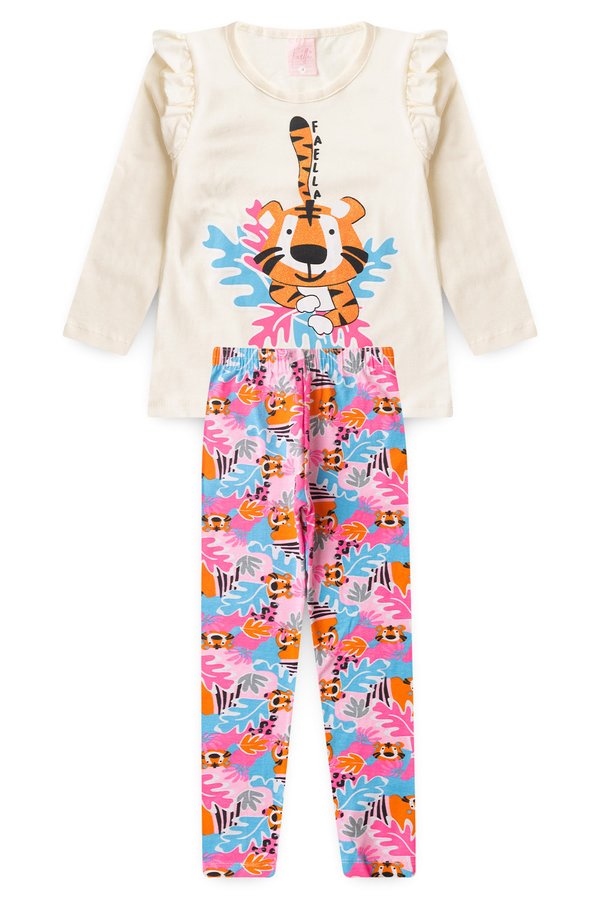 Conjunto Infantil Meia Estação Feminino Tigre Faella - Off White