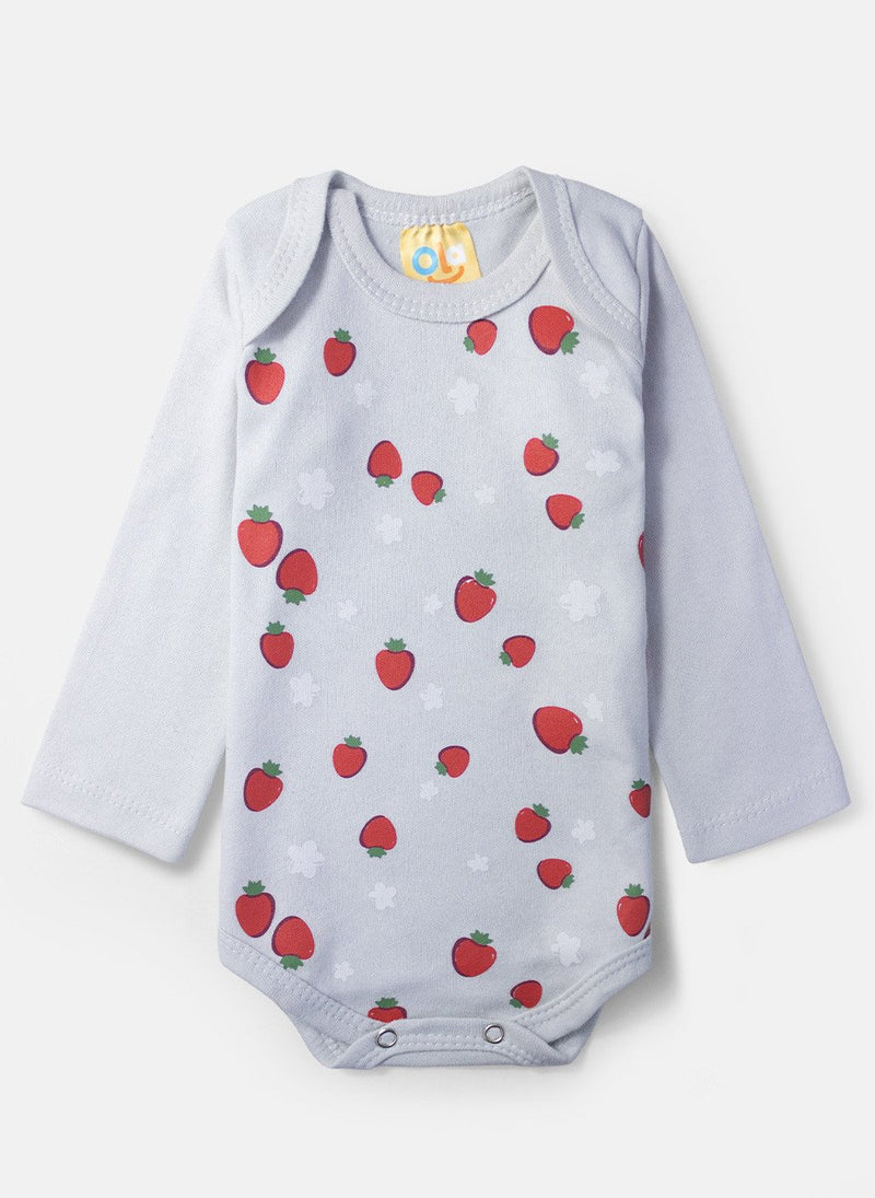 Body Bebê Manga Longa Moranguinhos Cinza 0306 - Ola Kids