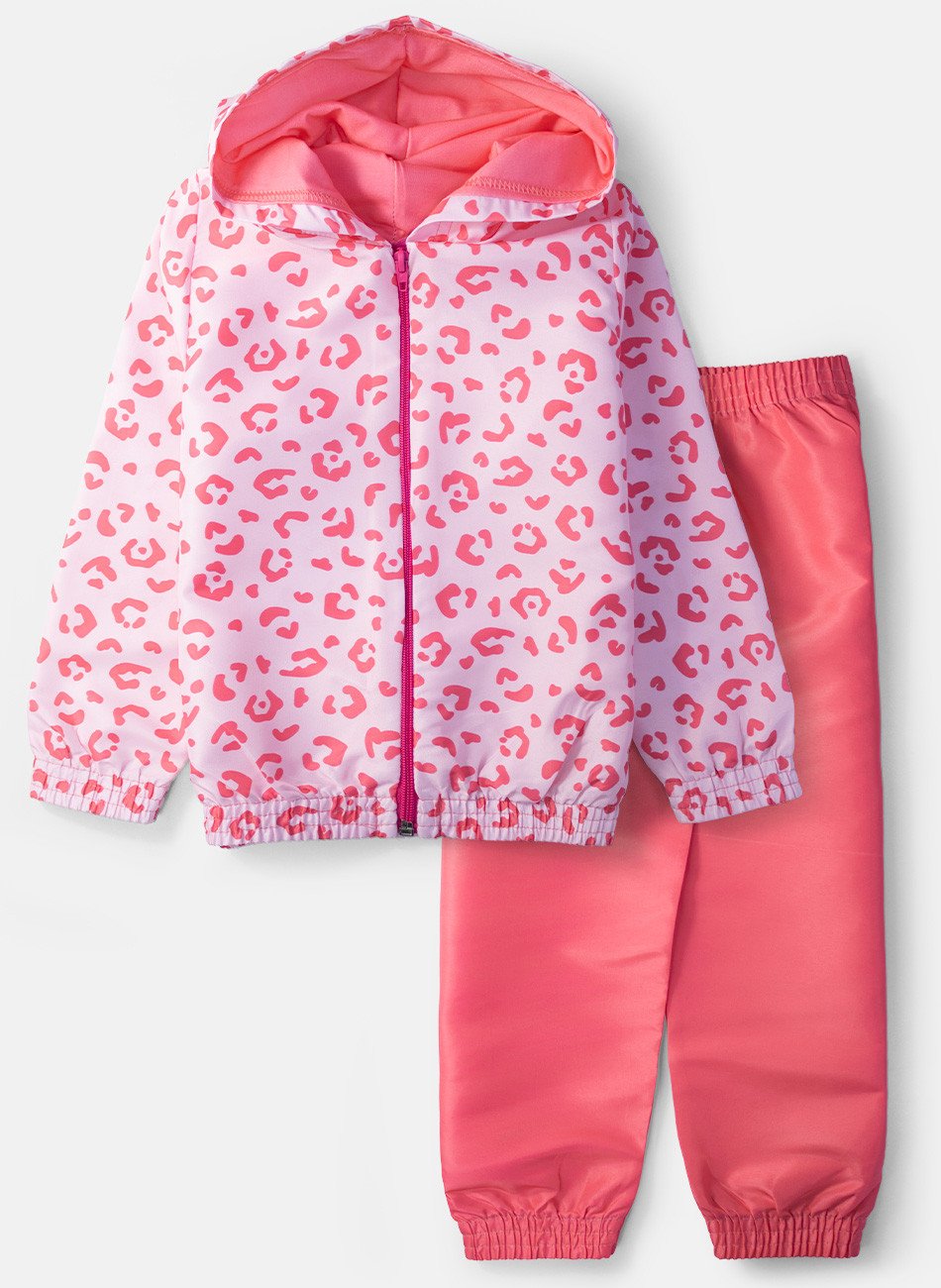 Conjunto Infantil Menina Corta Vento C/Capuz Animal Print Rosa 150 - Laluna