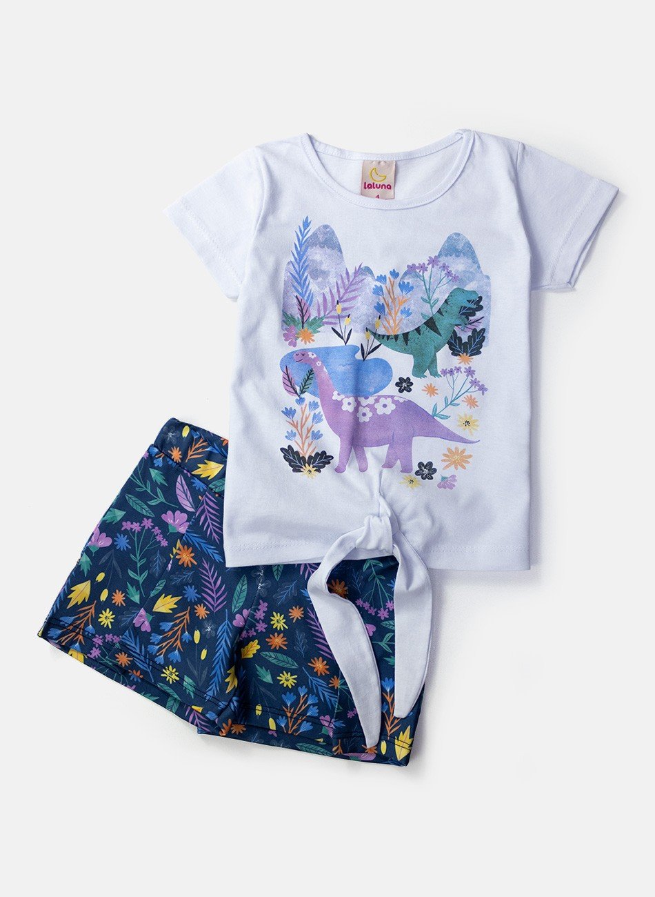 Conjunto Infantil Menina Dino Branco 0357 - Laluna