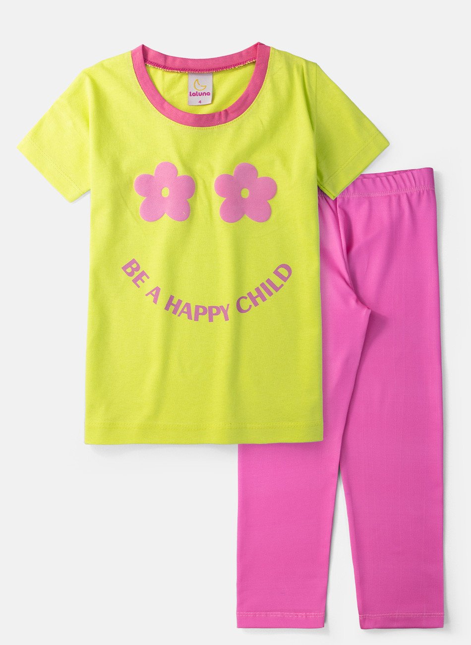 Conjunto Infantil Menina Meia Estação Happy Child Amarelo Lima 0454 - Laluna