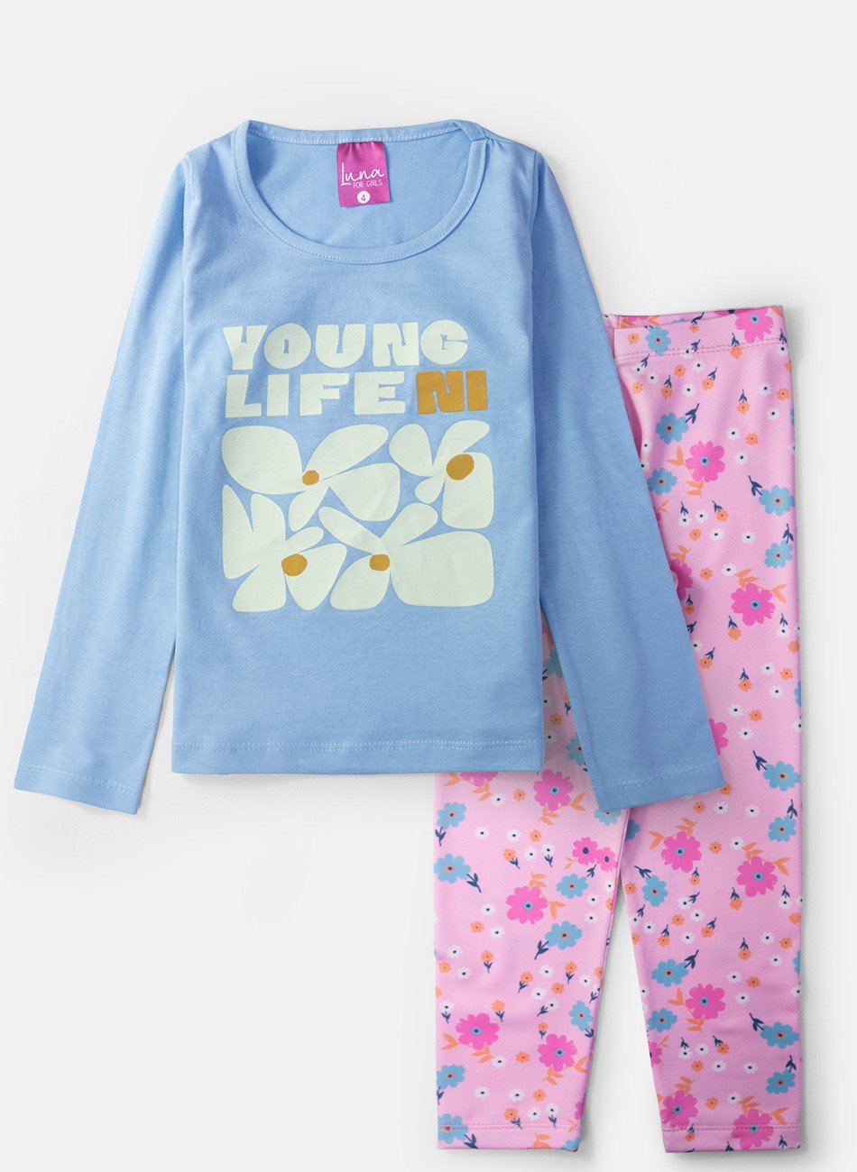 Conjunto Infantil Menina Meia Estação Yong Life Azul Bebê 0628 - Laluna