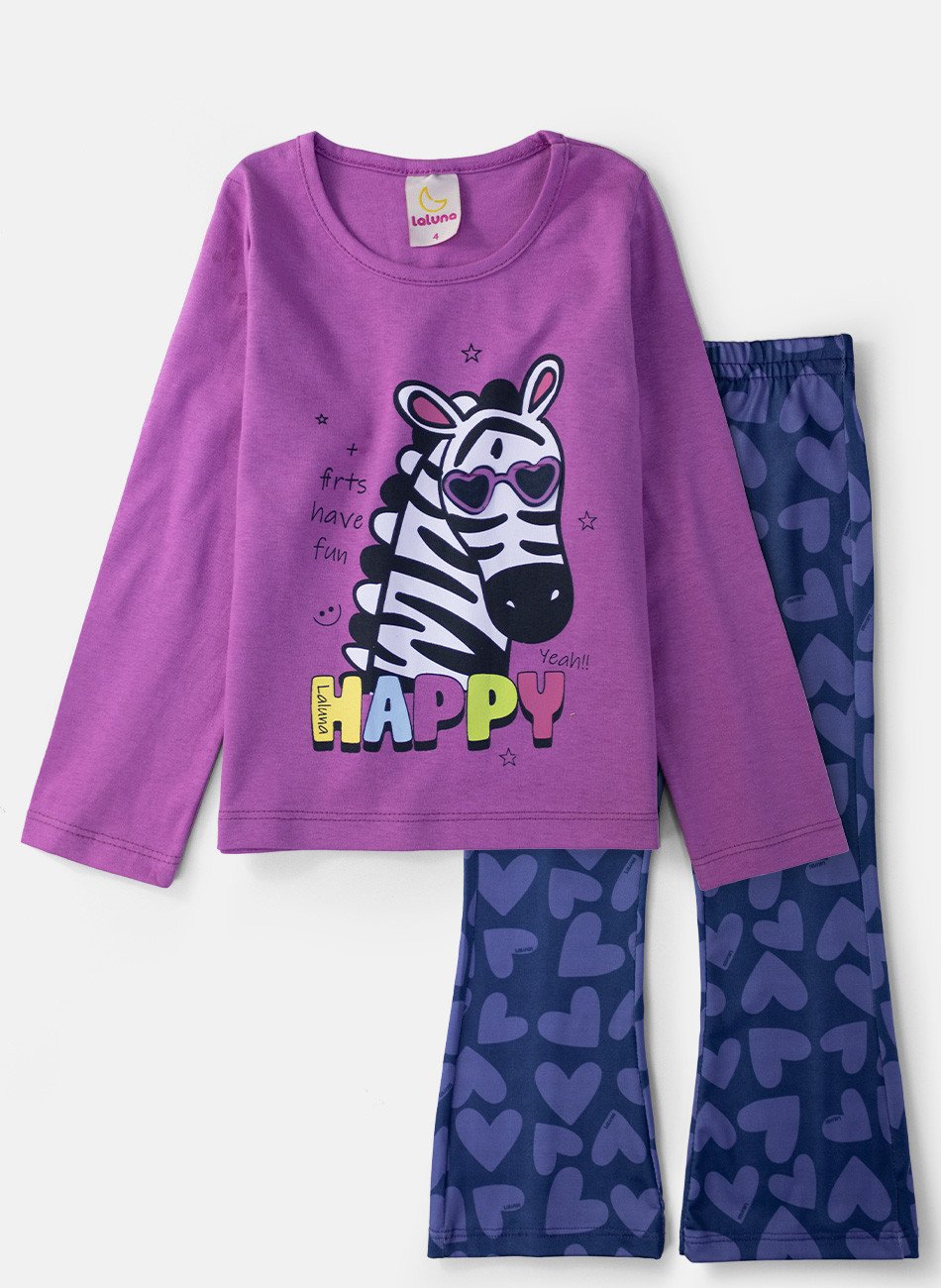 Conjunto Infantil Menina Meia Estação Zebra Happy Orquídea 0581 - Laluna