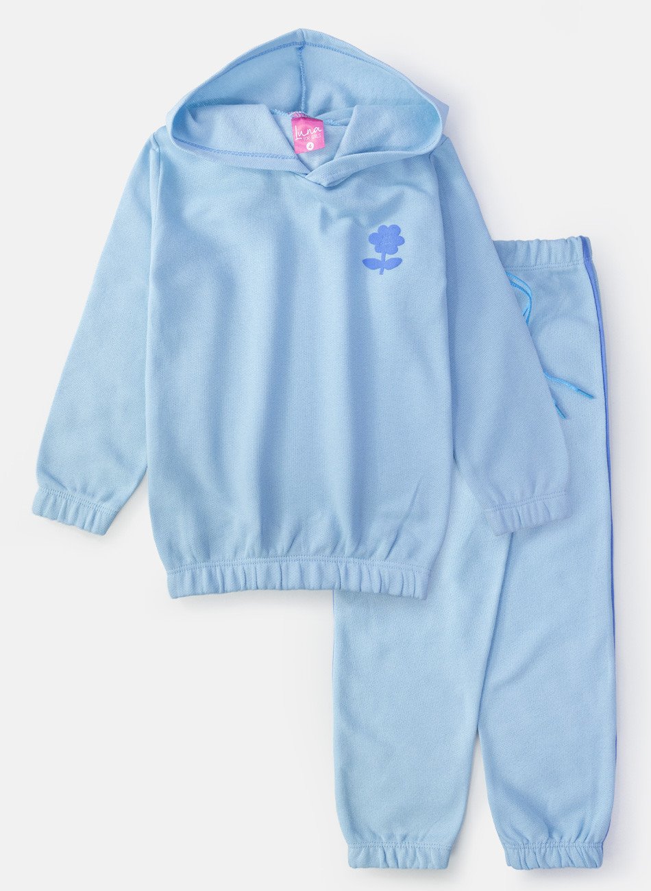 Conjunto Infantil Menina Moletom Love Flower Azul 0409 - Laluna