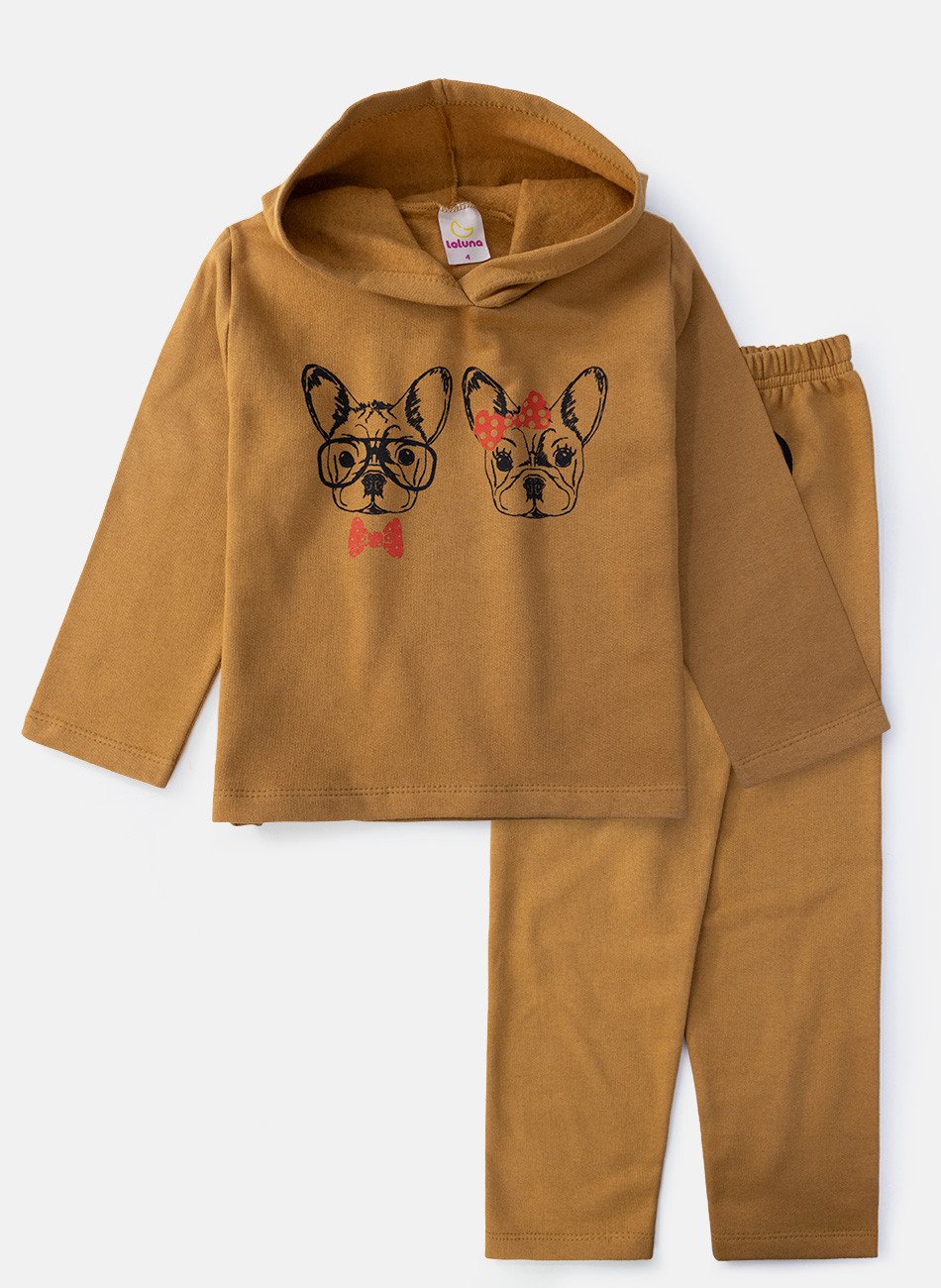 Conjunto Infantil Menina Moletom Cachorrinhos Castanho 0389 - Laluna