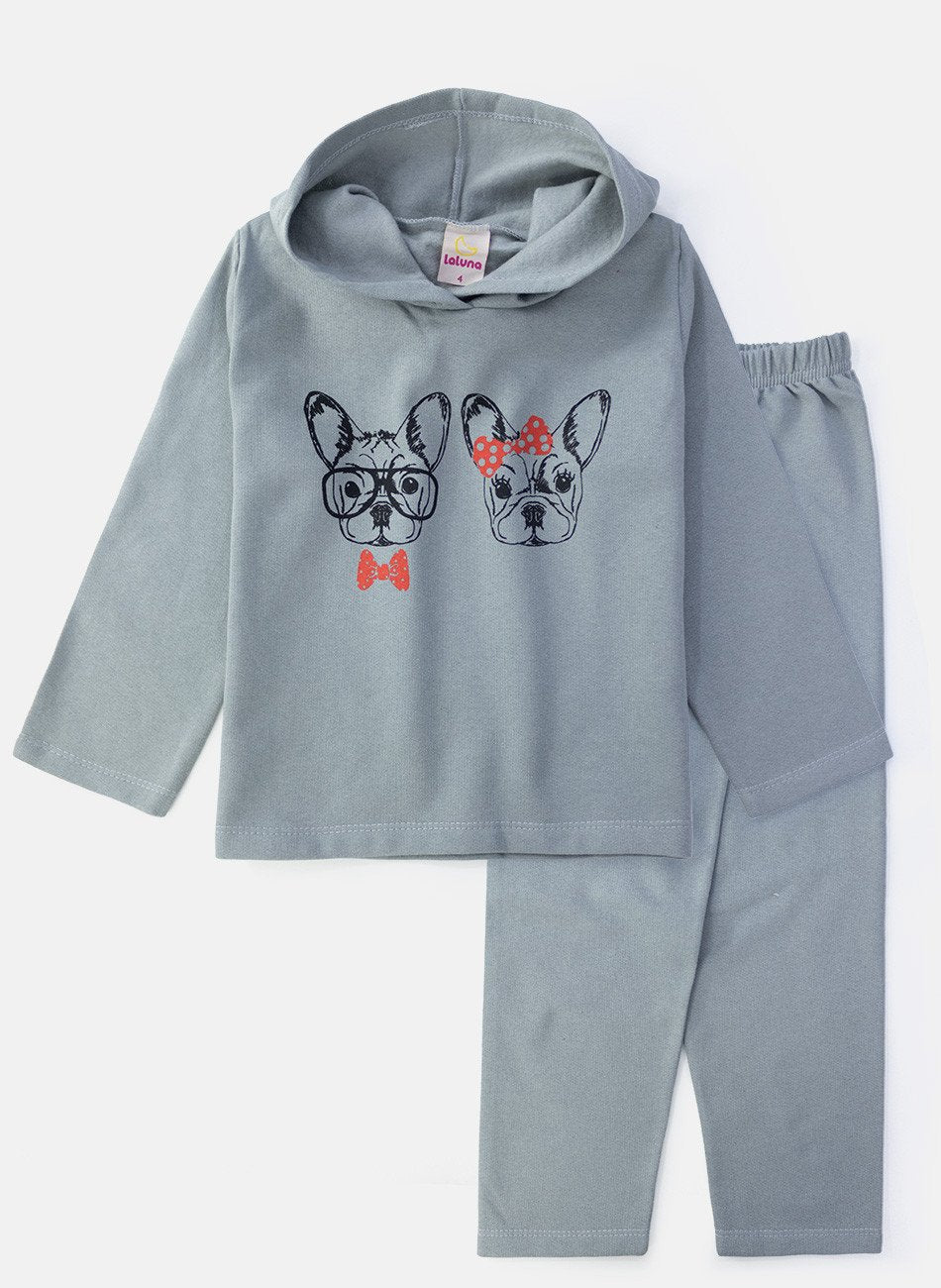 Conjunto Infantil Menina Moletom Cachorrinhos Cinza 0389 - Laluna