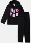 Conjunto Infantil Menina Moletom Hey You Preto 0358 - Laluna