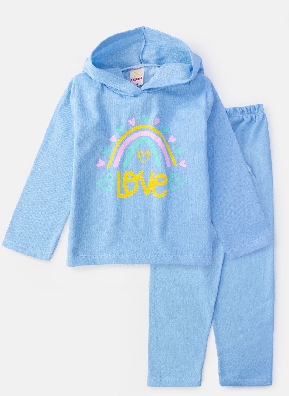 Conjunto Infantil Menina Moletom Love Azul 0401 - Laluna