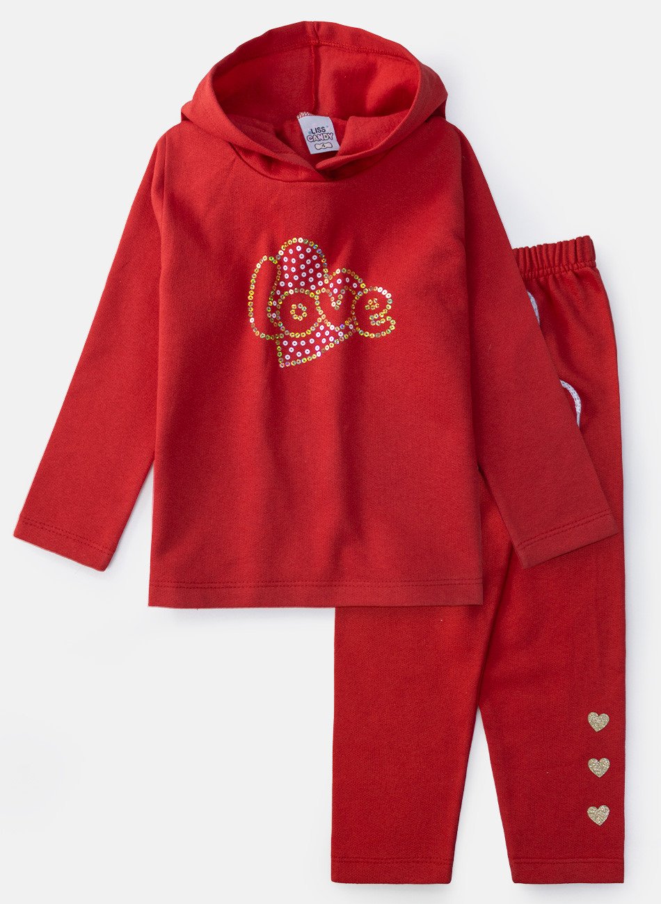 Conjunto Infantil Menina Moletom Love Vermelho 0582 - Laluna
