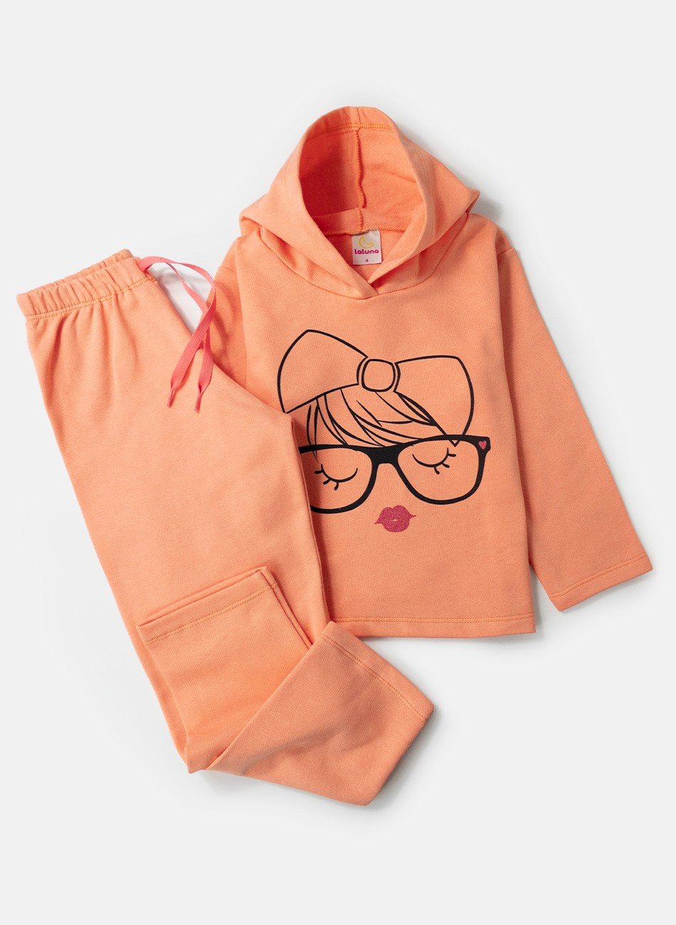 Conjunto Infantil Menina Moletom Óculos Pêssego 0380 - Laluna