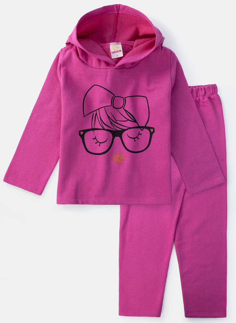 Conjunto Infantil Menina Moletom Óculos Pink 140 - Laluna