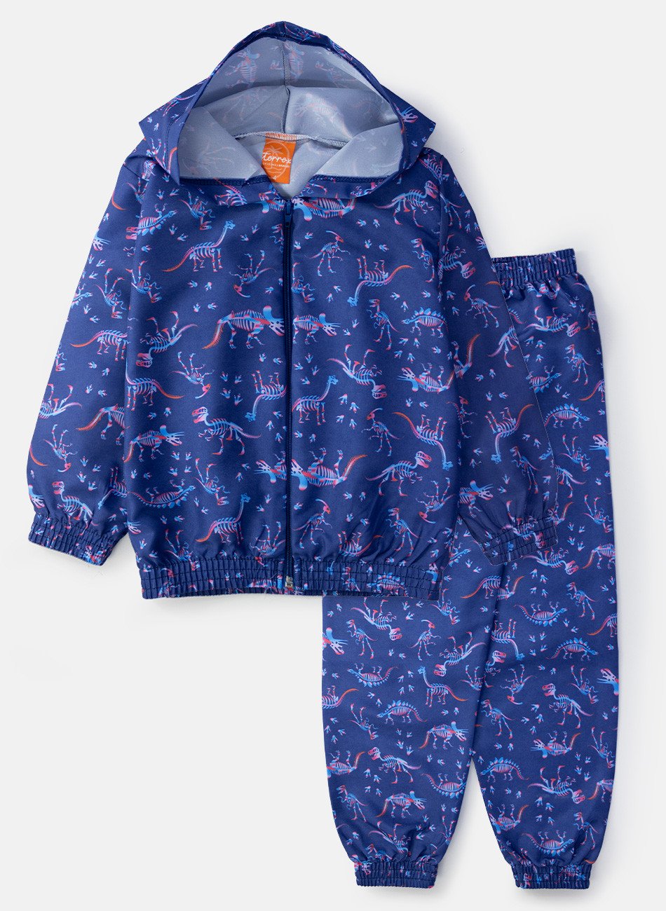 Conjunto Infantil Menino Corta Vento C/Capuz Fóssil Dinos Marinho 0142 - Torrox