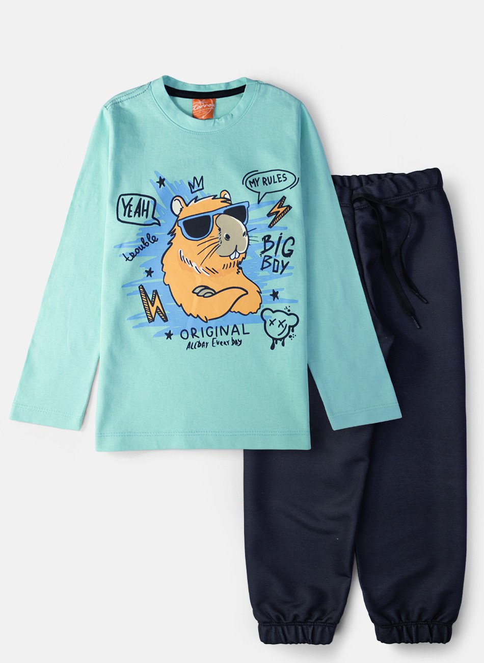 Conjunto Infantil Menino Meia Estação Capivara Street Verde Água 0709 - Torrox