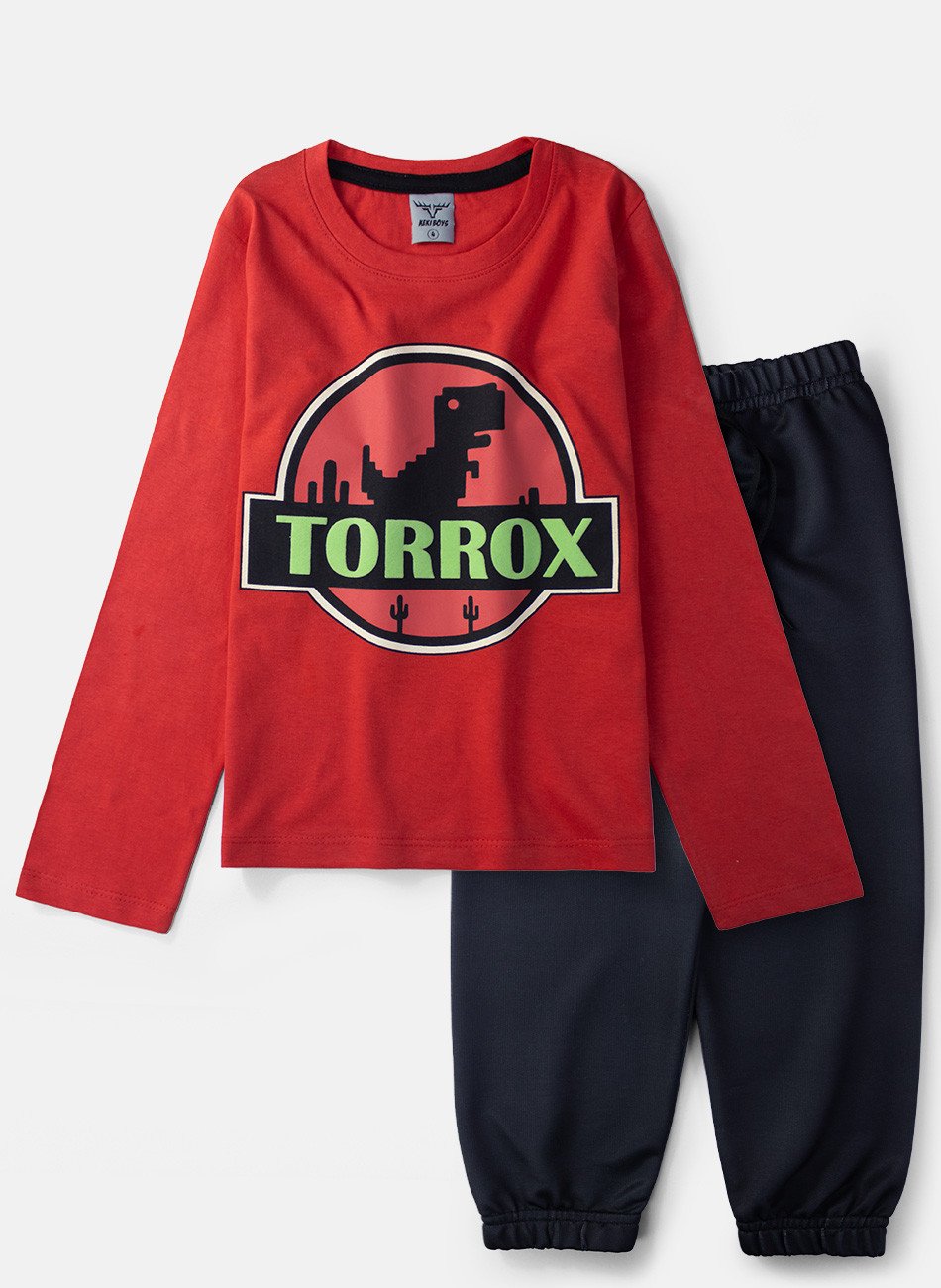 Conjunto Infantil Menino Meia Estação Dino Torrox Vermelho 0687 - Keki Boys