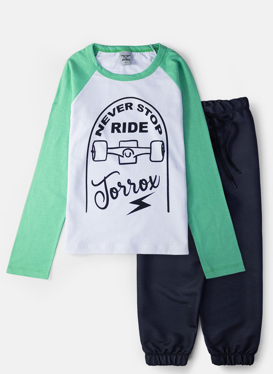 Conjunto Infantil Menino Meia Estação Never Stop Branco 0323 - Keki Boys