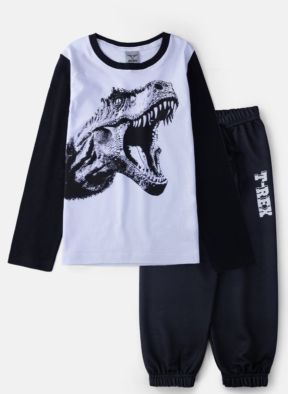 Conjunto Infantil Menino Meia Estação T-Rex Branco 070 - Keki Boys