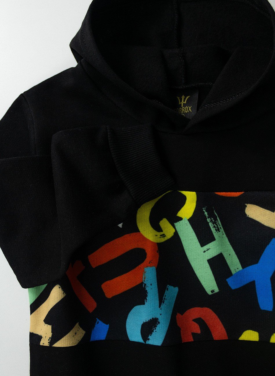 Conjunto Infantil Menino Moletom com Capuz Letras Preto 0566 - Torrox