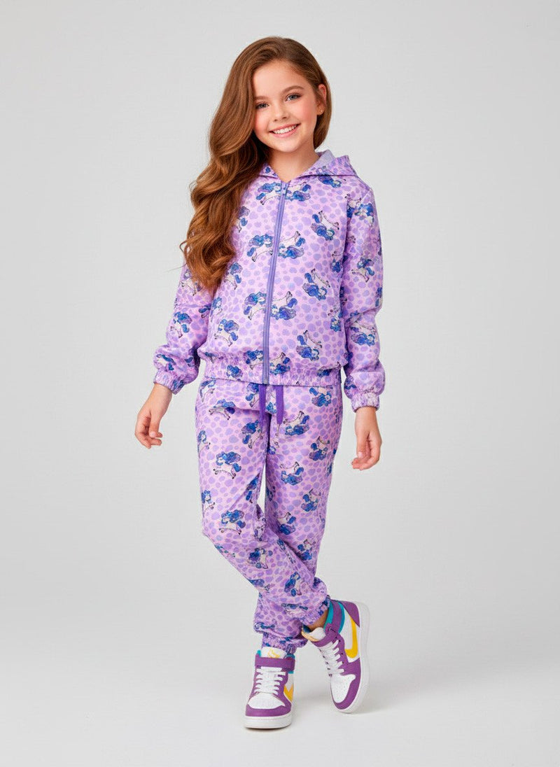 Conjunto Infantil Menina Corta Vento C/Capuz Unicórnios Rosa 0361 - Laluna