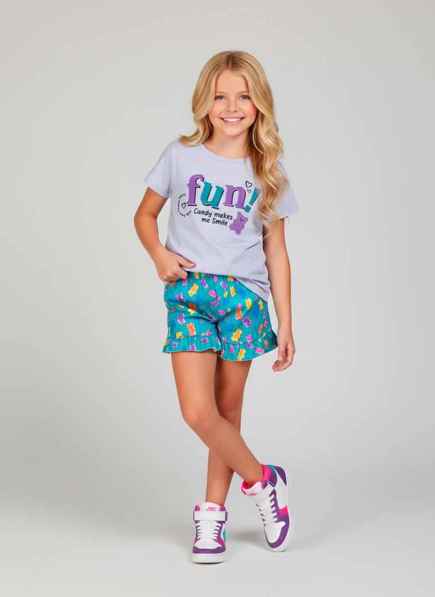Conjunto Infantil Menina Fun! Urso Branco 0734 - Laluna