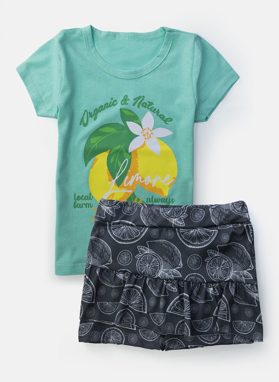 Conjunto Infantil Menina Limone Verde Água 236 - Laluna