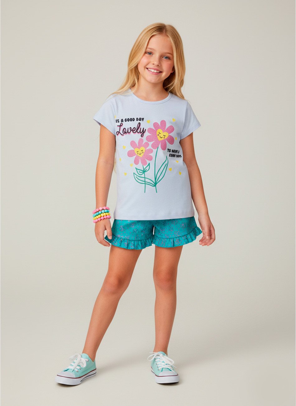 Conjunto Infantil Menina Lovely Flores Branco 0665 - Laluna