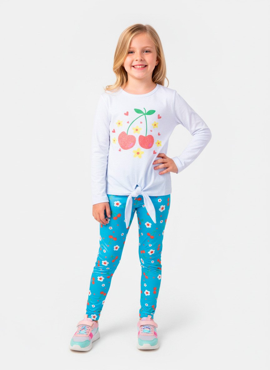 Conjunto Infantil Menina Meia Estação Cerejinhas Branco 0443 - Laluna