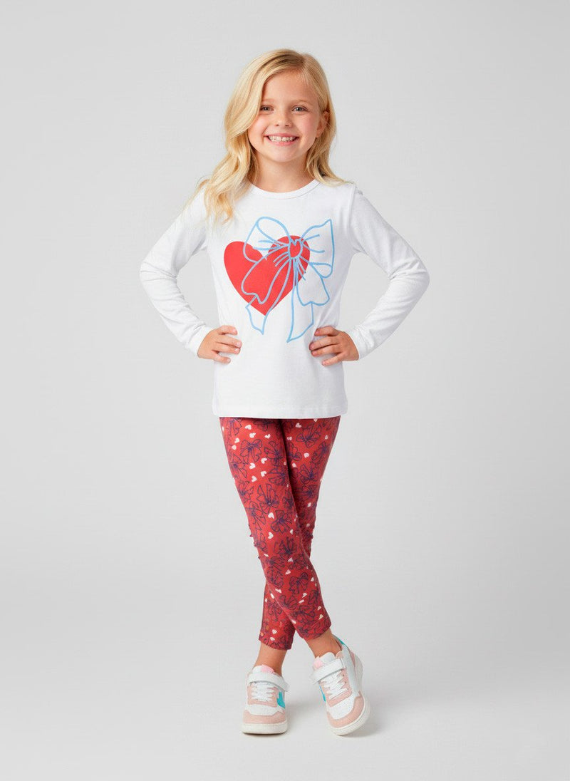 Conjunto Infantil Menina Meia Estação Coração com Laço Branco 0591 - Laluna