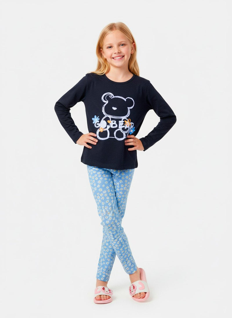 Conjunto Infantil Menina Meia Estação Go Bear Preto 0632 - Laluna