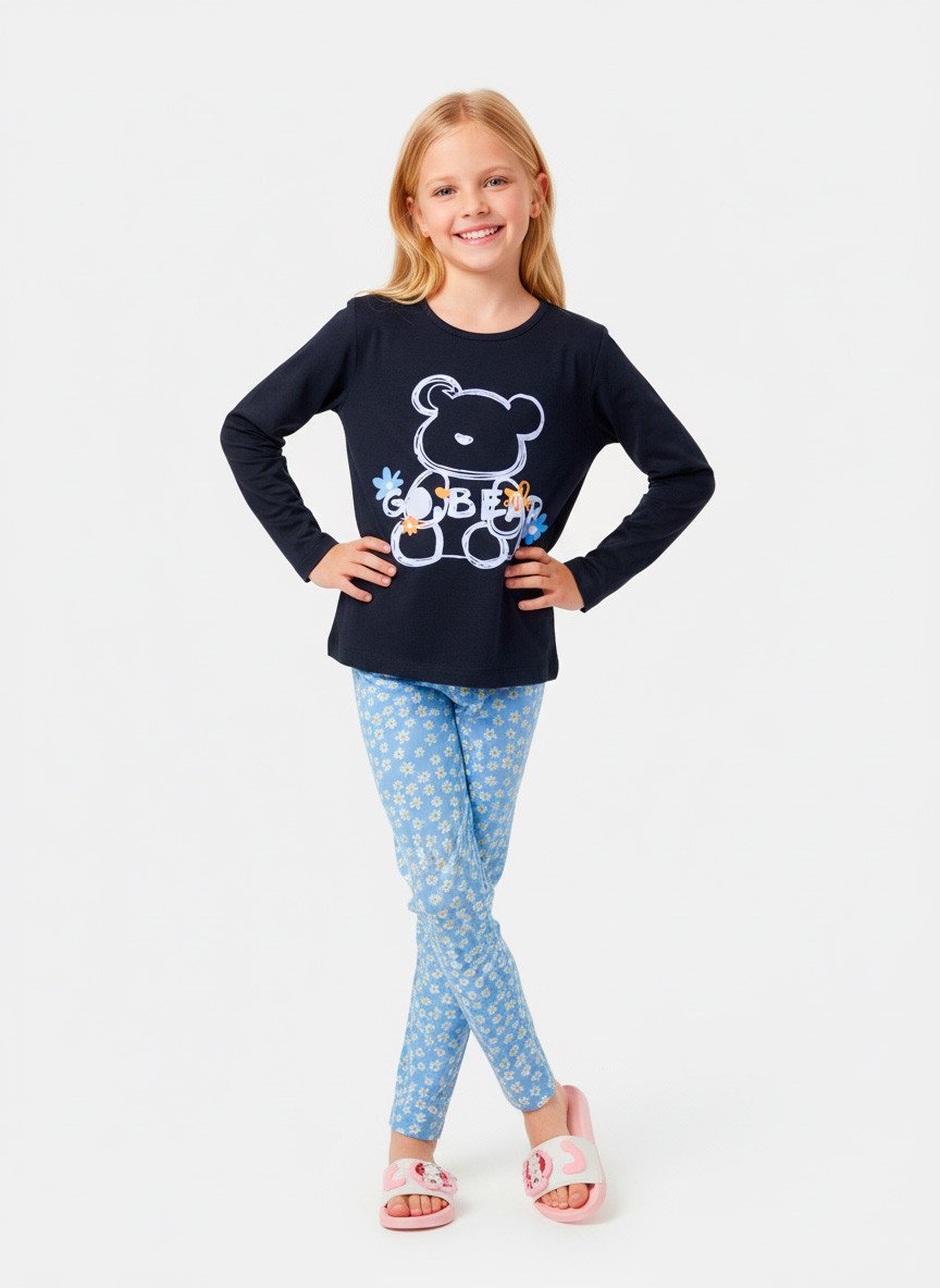 Conjunto Infantil Menina Meia Estação Go Bear Preto 0632 - Laluna
