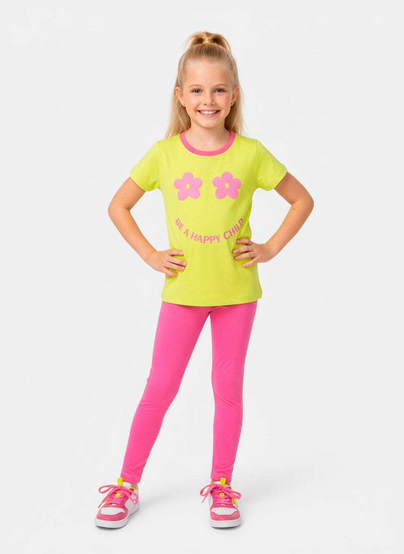 Conjunto Infantil Menina Meia Estação Happy Child Amarelo Lima 0454 - Laluna