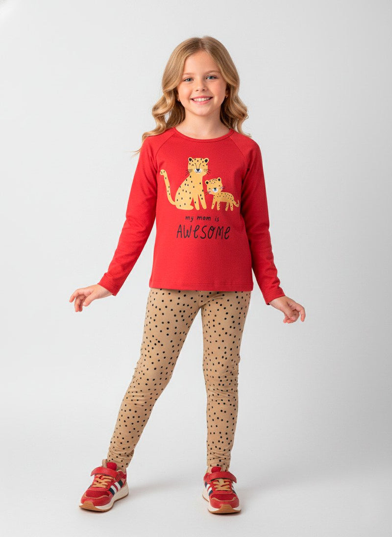 Conjunto Infantil Menina Meia Estação Onça Vermelho 0135 - Laluna