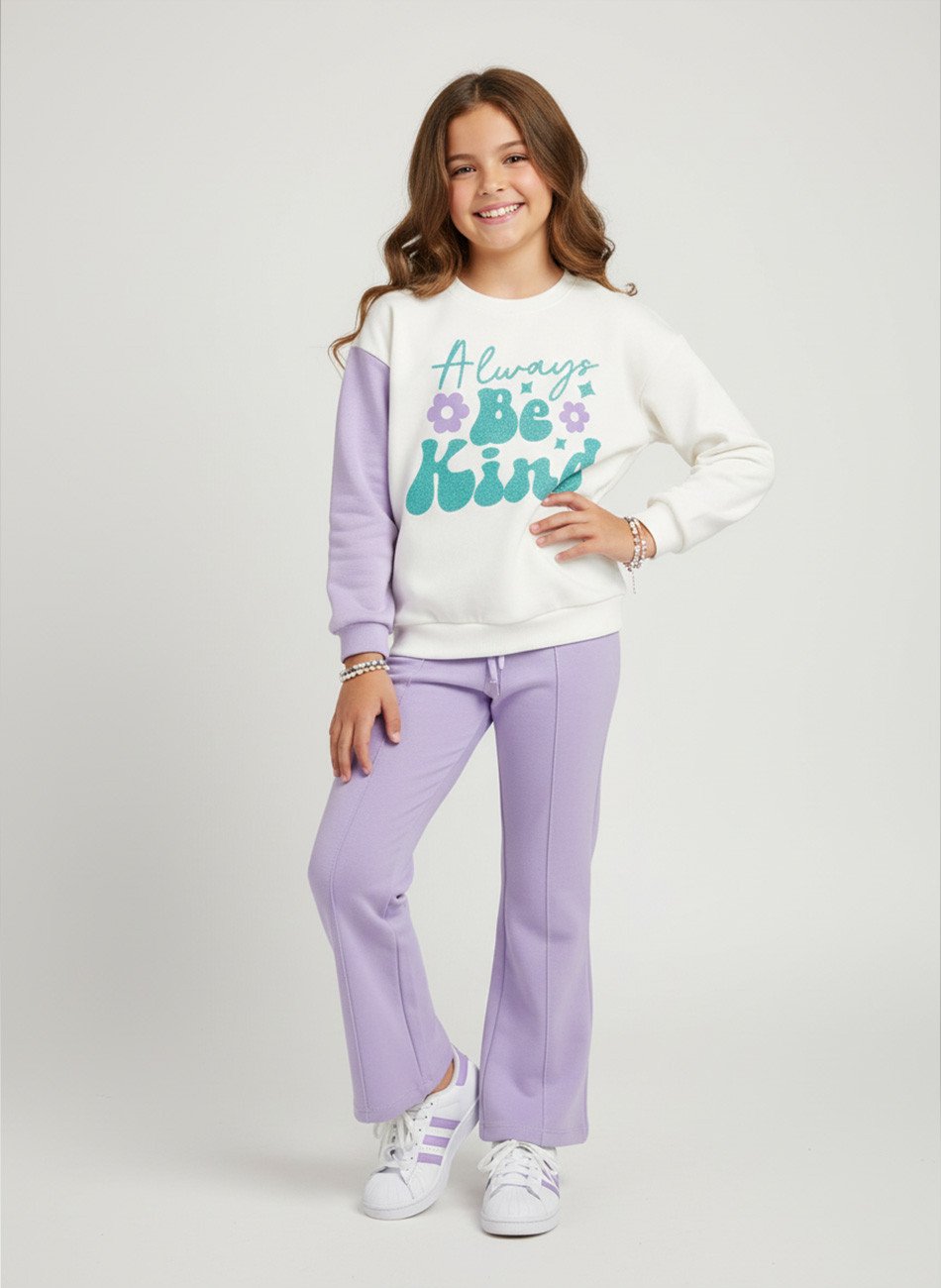 Conjunto Infantil Menina Moletom Be Kind Lilás 0427 - Laluna