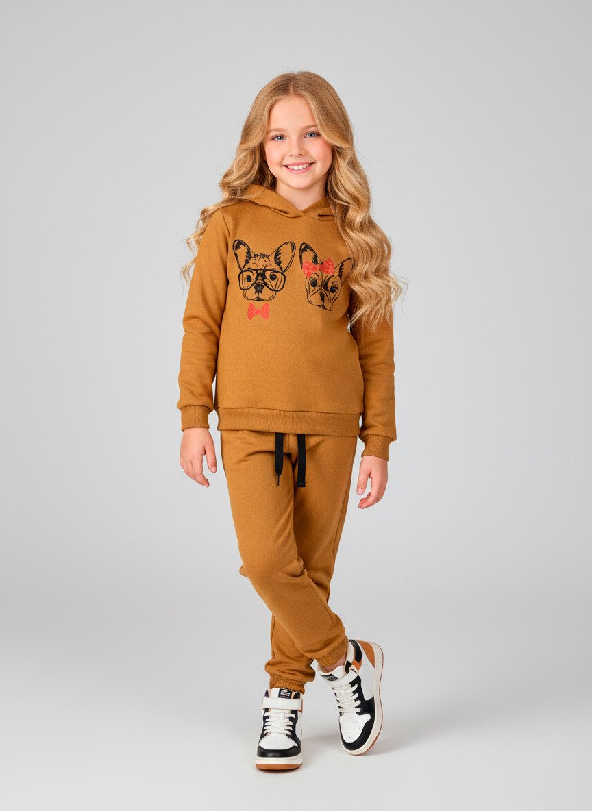 Conjunto Infantil Menina Moletom Cachorrinhos Castanho 0389 - Laluna