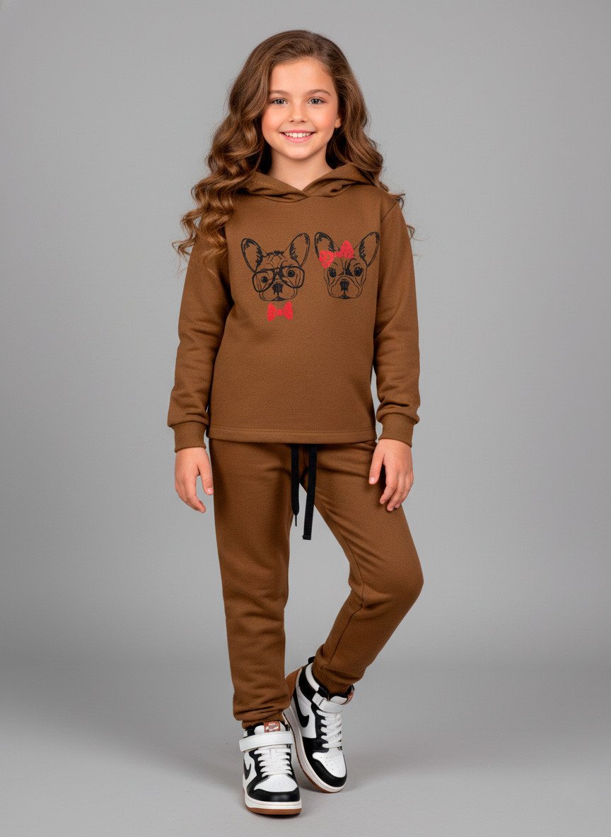 Conjunto Infantil Menina Moletom Cachorrinhos Marrom 0389 - Laluna