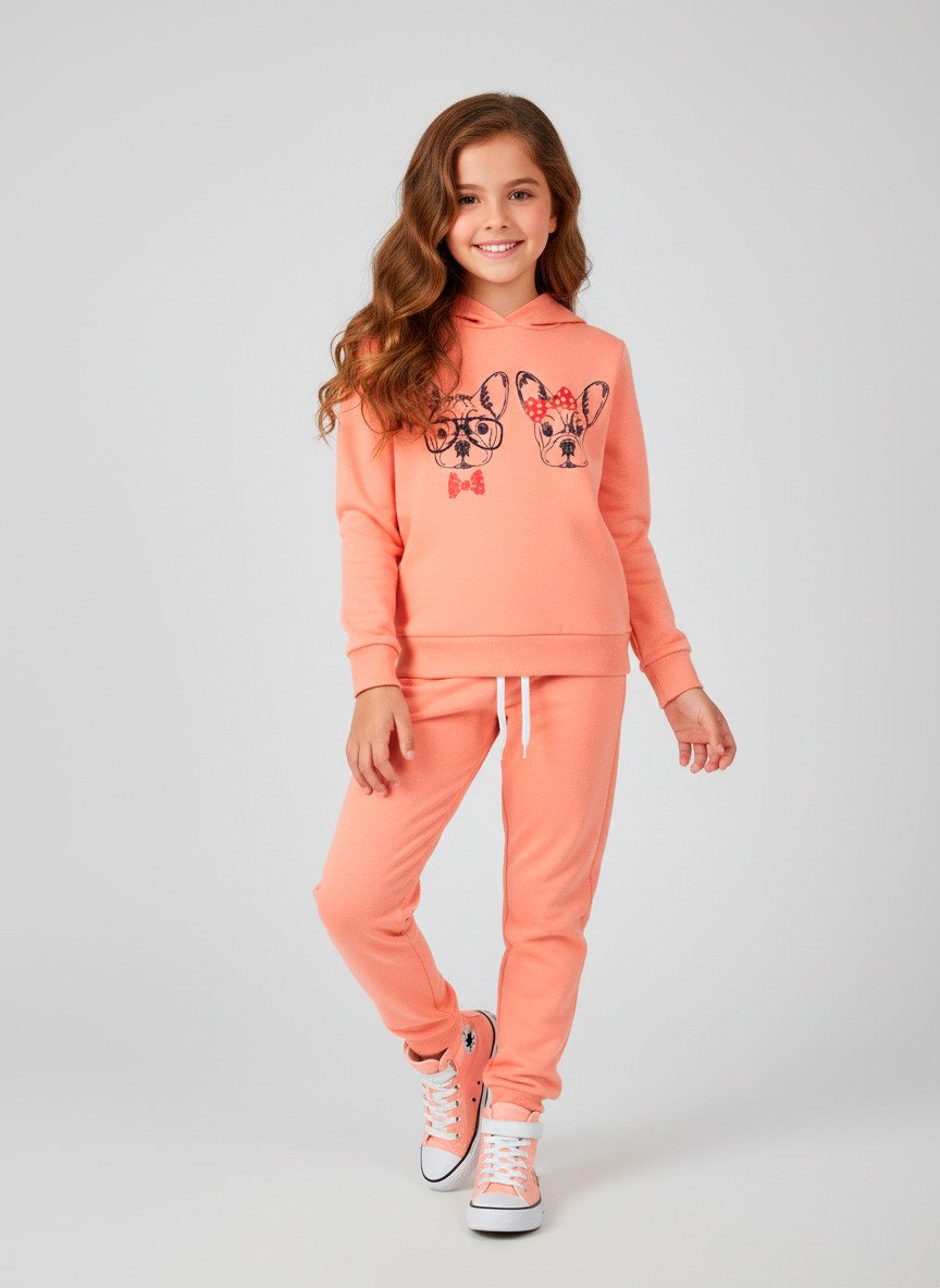 Conjunto Infantil Menina Moletom Cachorrinhos Pêssego 0389 - Laluna