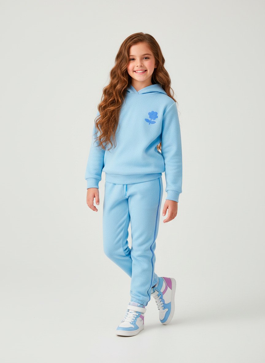 Conjunto Infantil Menina Moletom Love Flower Azul 0409 - Laluna