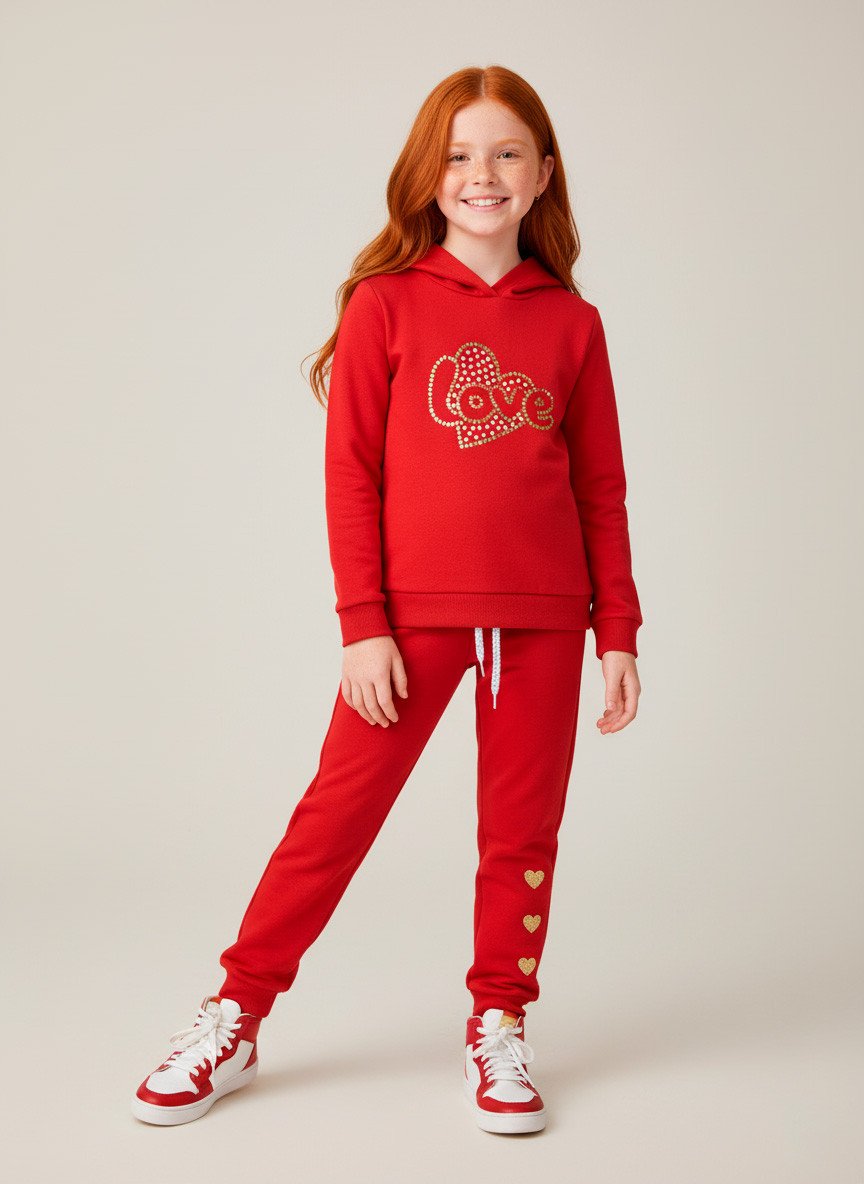 Conjunto Infantil Menina Moletom Love Vermelho 0582 - Laluna