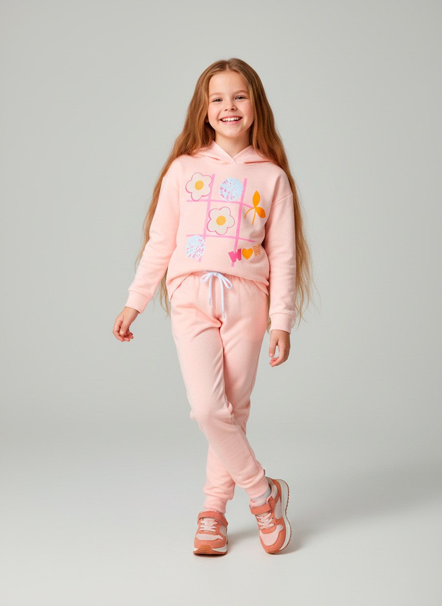 Conjunto Infantil Menina Moletom WOW Pêssego 0383 - Laluna