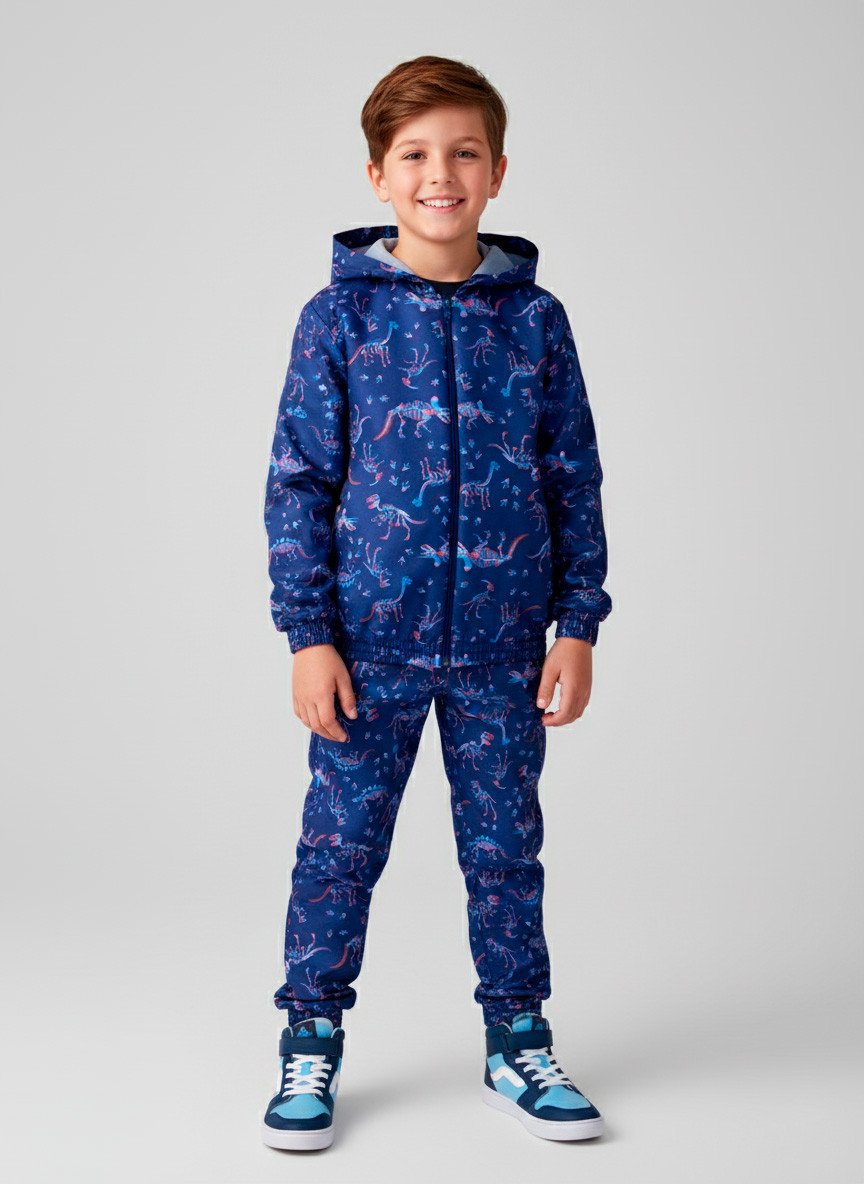 Conjunto Infantil Menino Corta Vento C/Capuz Fóssil Dinos Marinho 0142 - Torrox